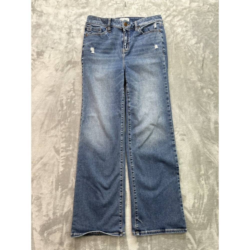 Lane Bryant Women Sz 14/16 Blue High-Rise Boot Genius Fit Flex Denim Distressed